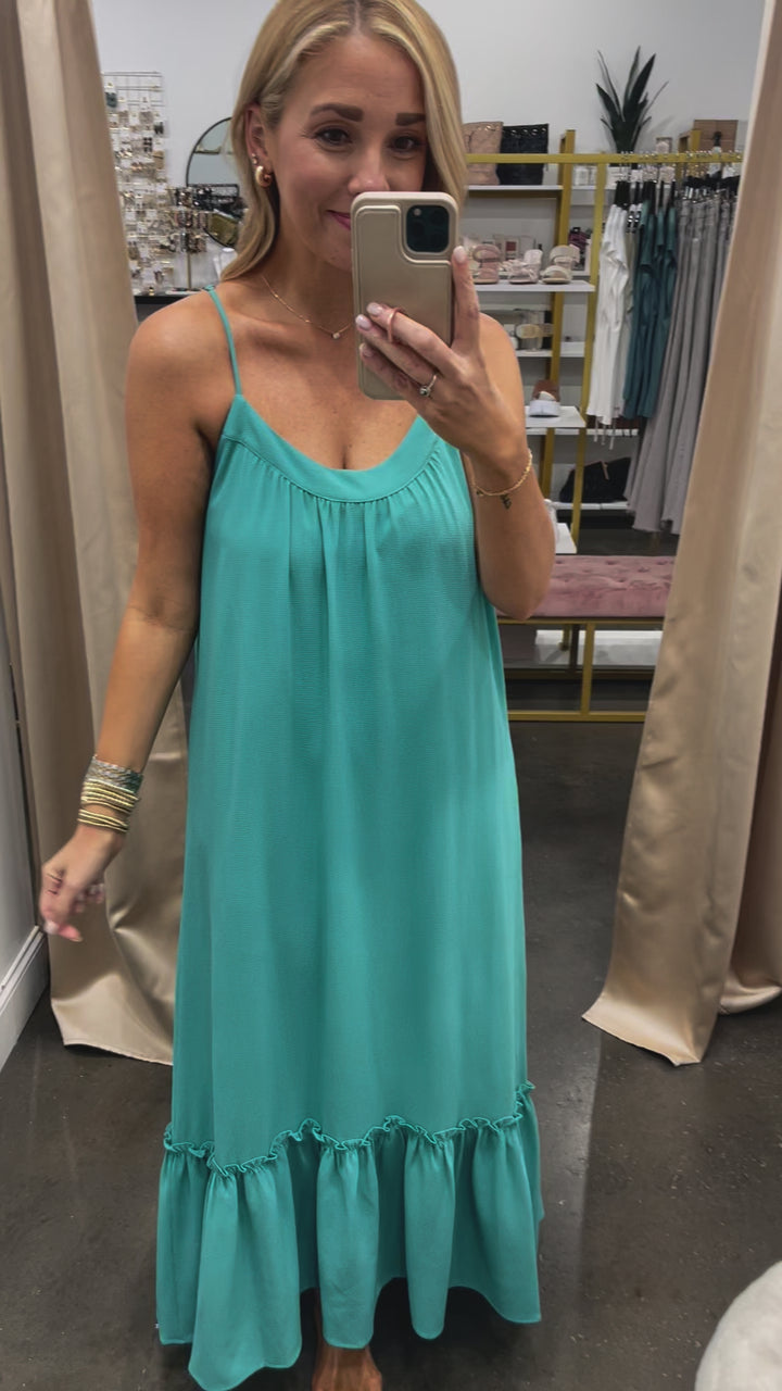 Ruffle Cami Strap Maxi - Aqua