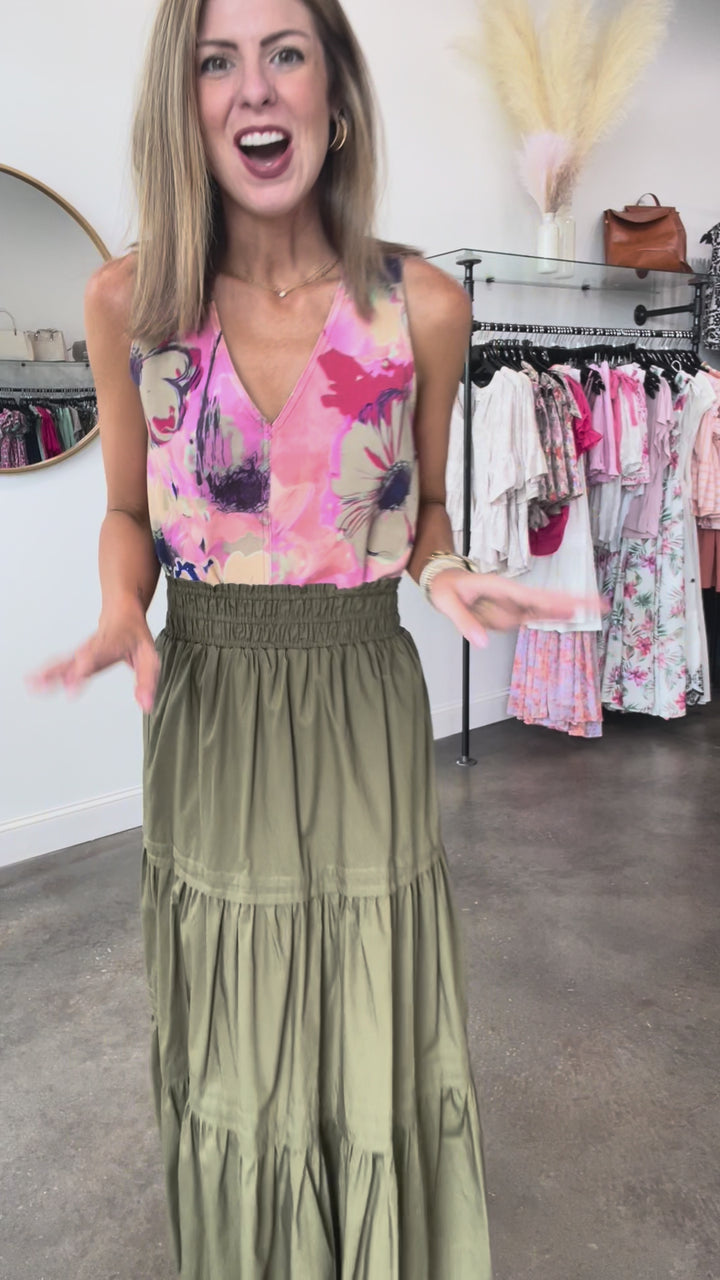 Tiered Midi Skirt - Olive