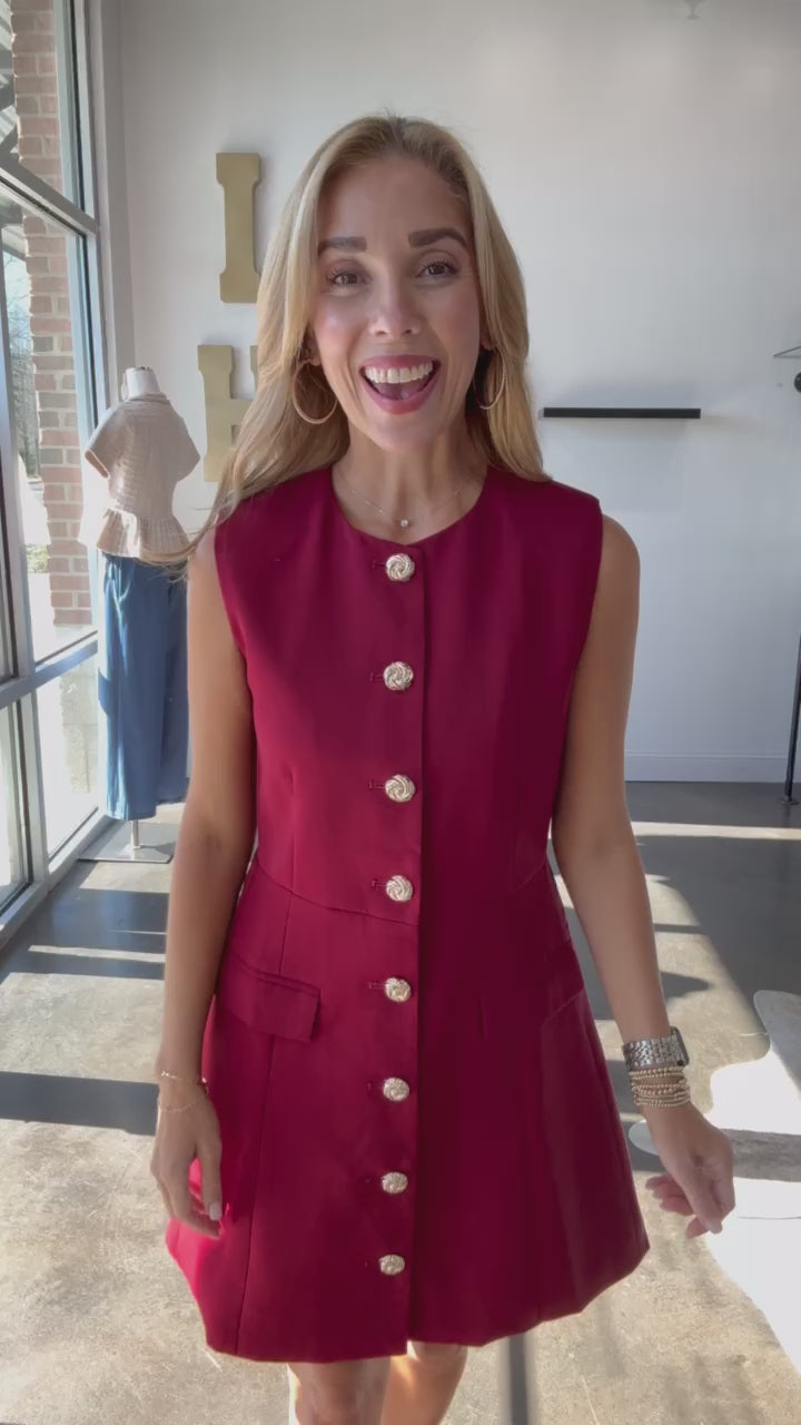 Button Down Dress - Burgundy