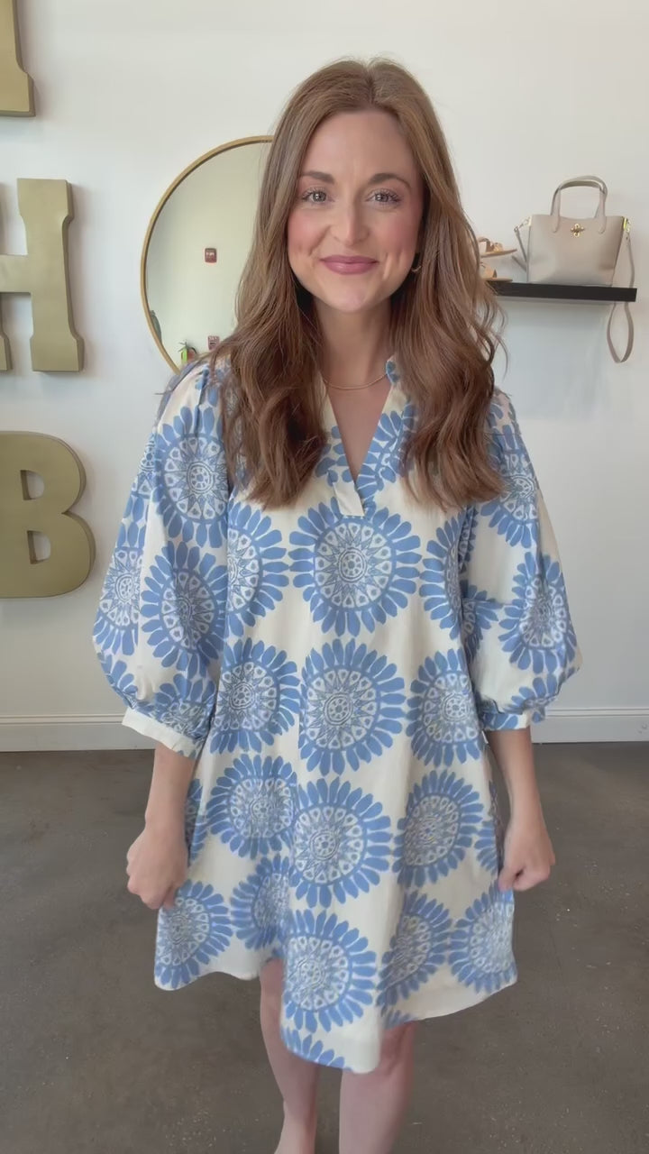 Medallion Floral Mini Dress - Blue