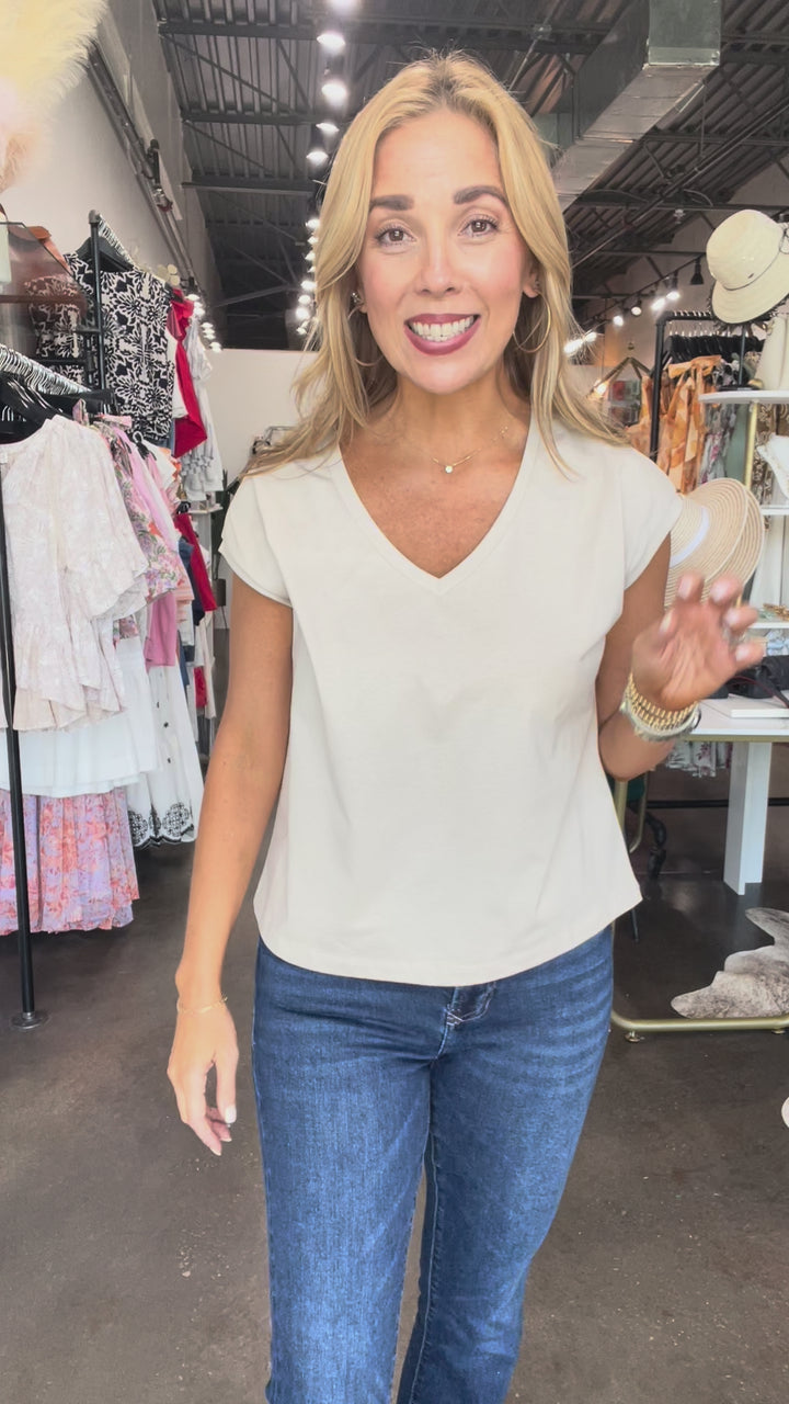 V Neck Top - Stone