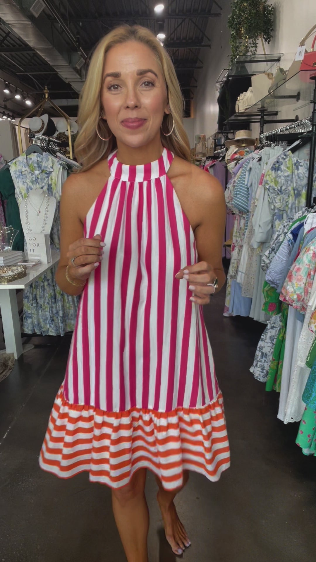 Striped Tie Back Dress - Pink