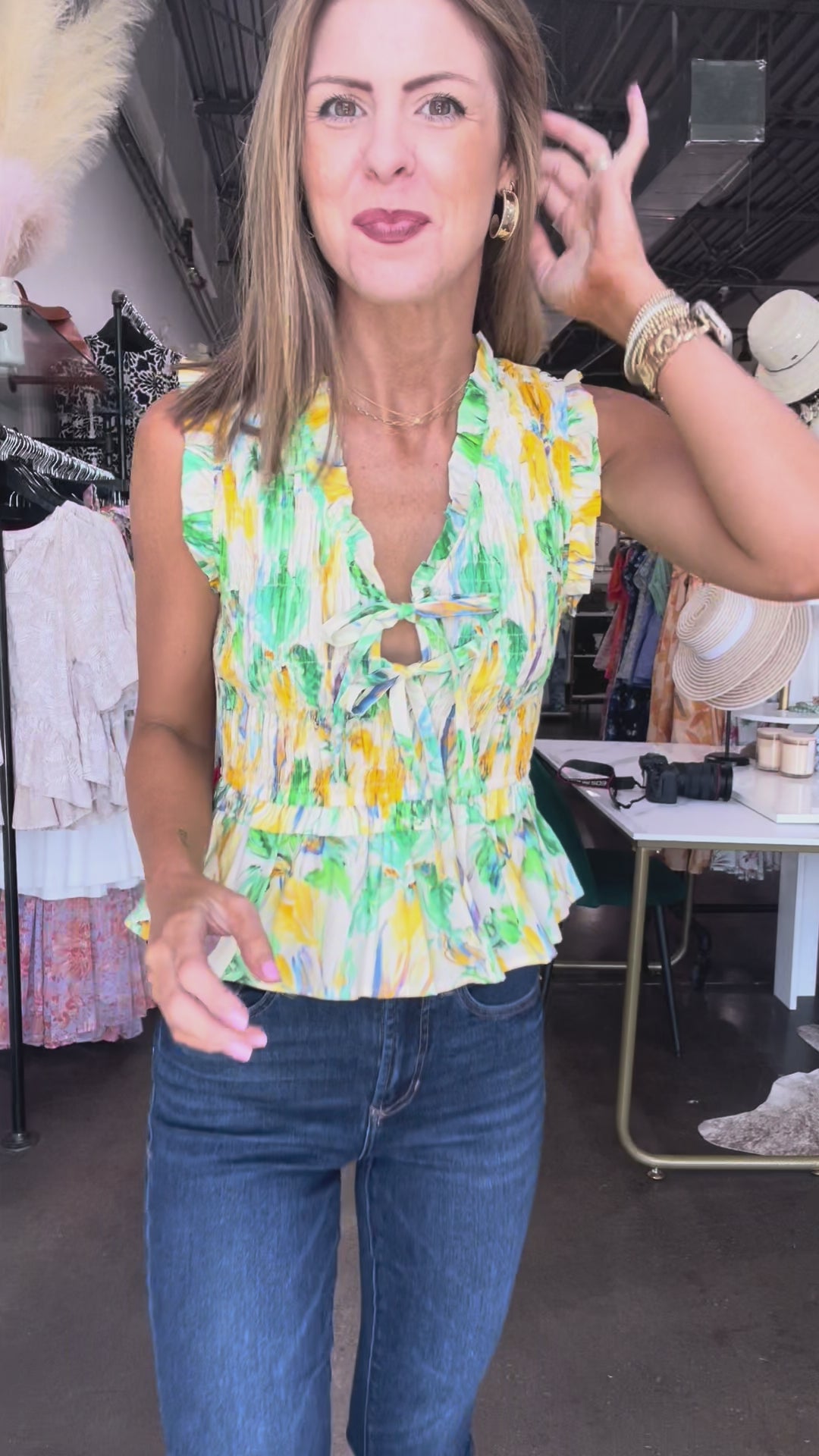 Floral Peplum Smocked Tank - Yellow