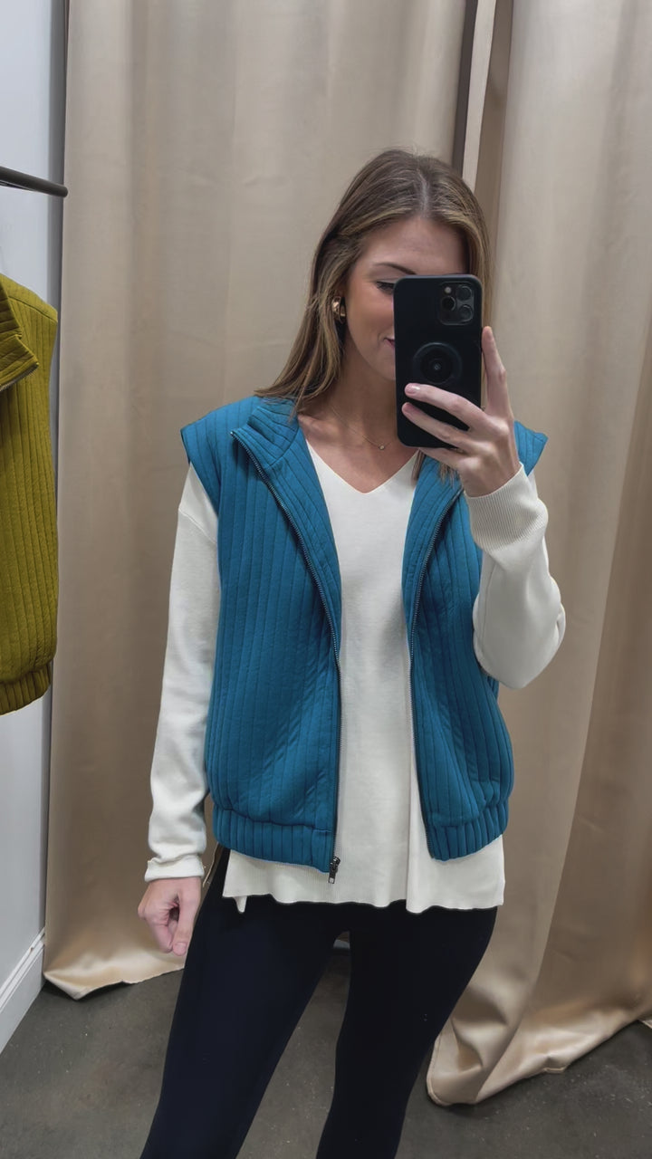 Textured Striped Vest - Olive