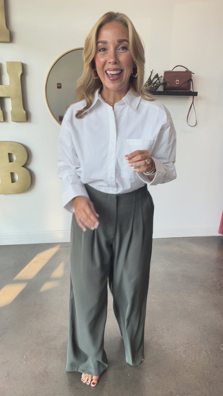 Wide Leg Dress Pants - Dark Green