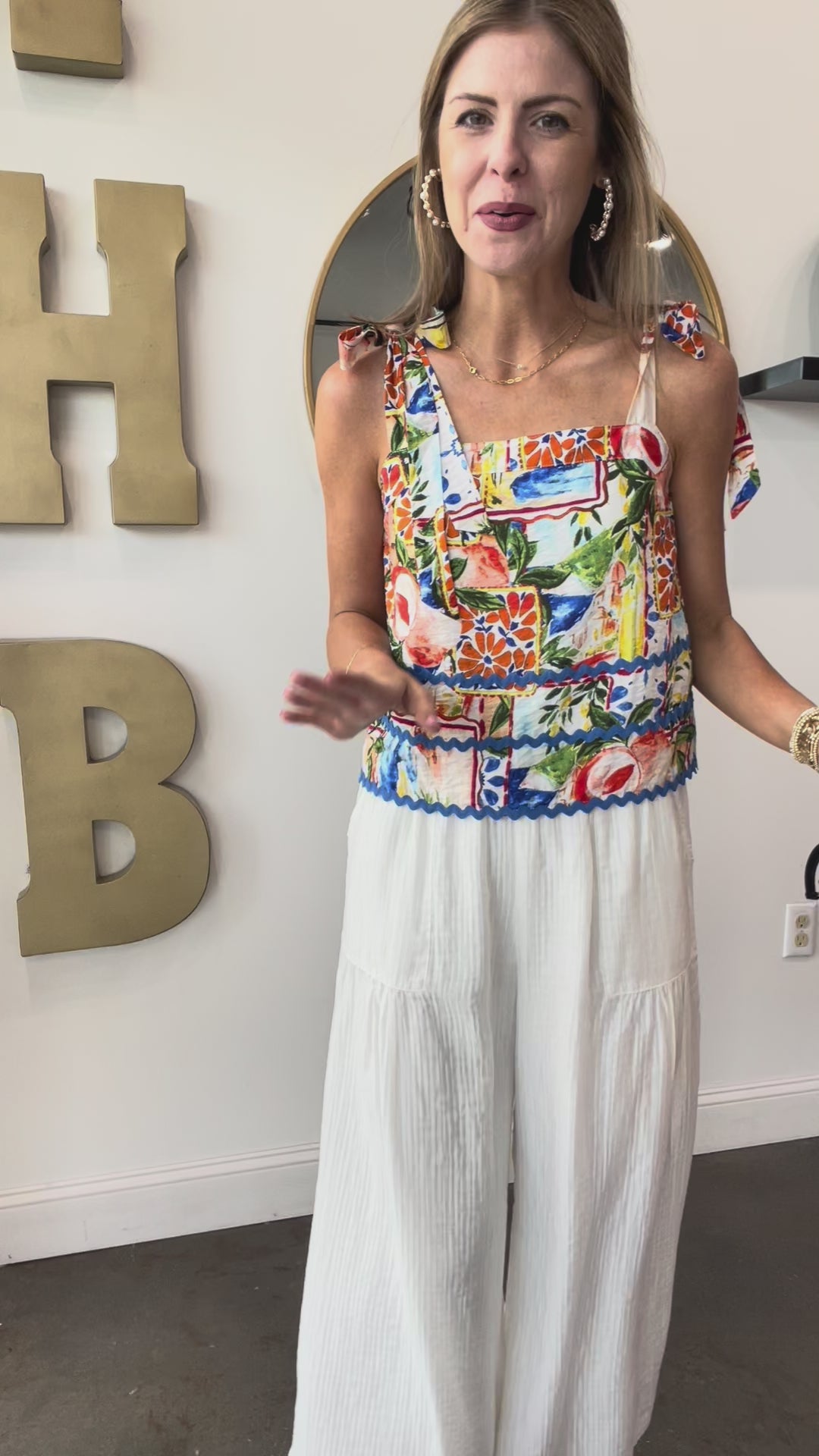 Tie Shoulder Printed Tank