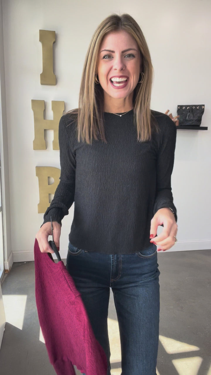 Textured Long Sleeve Top - Black