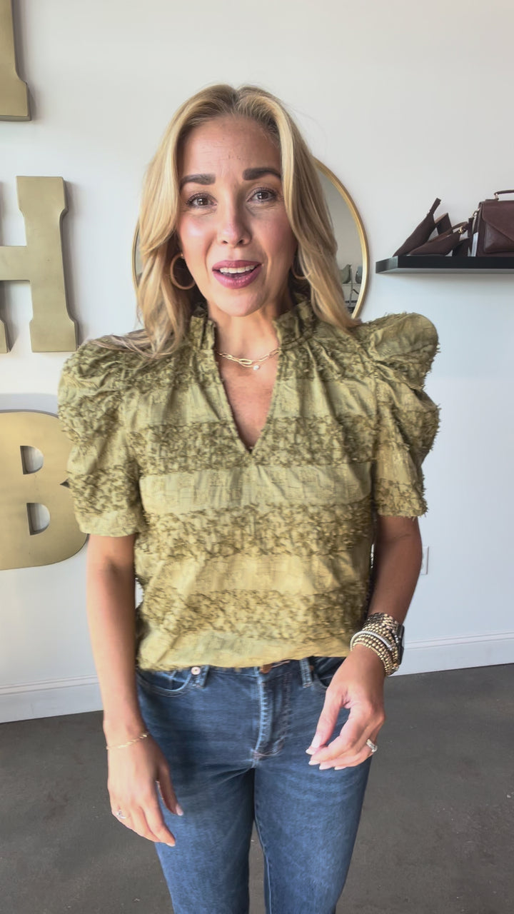 Short Sleeve Textured Top - Olive