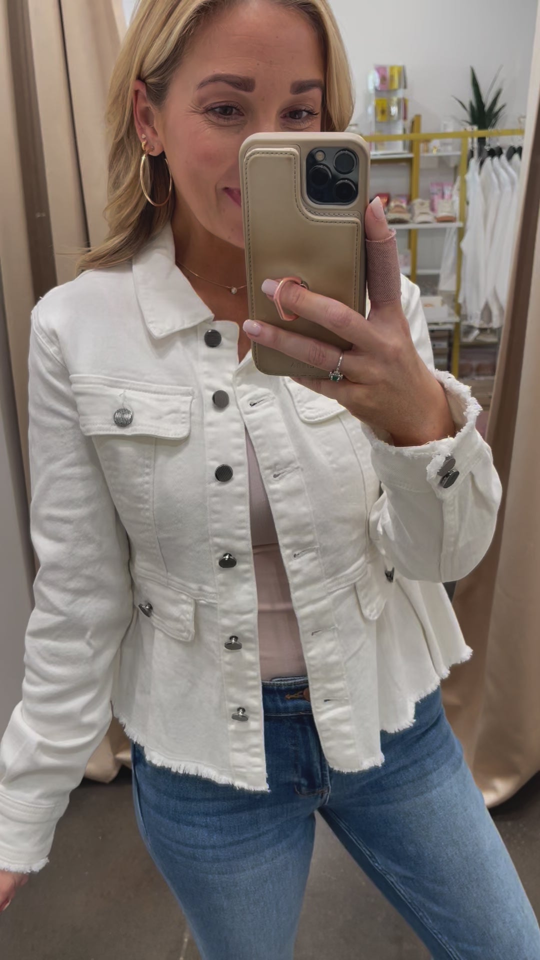 Peplum Denim Jacket - Ivory