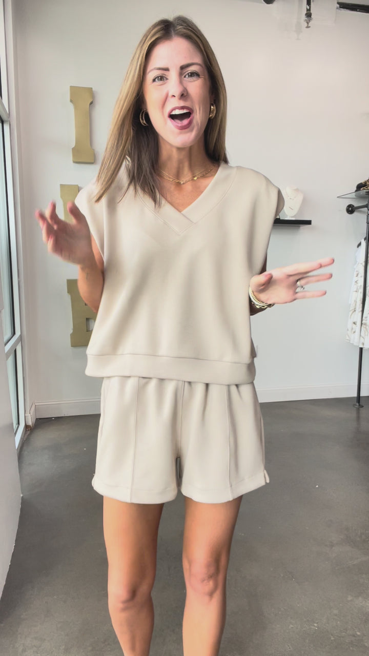 Scuba V Neck Top - Stone