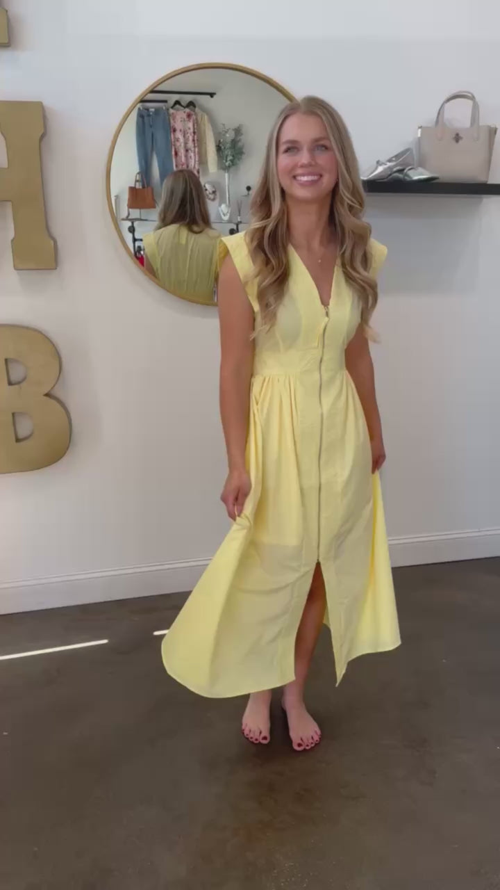 Front Zip Midi Dress - Yellow