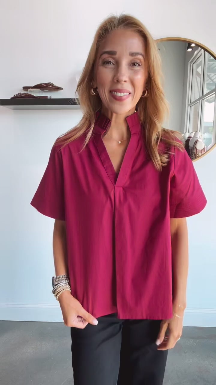 Pleated Collar Top - Burgundy