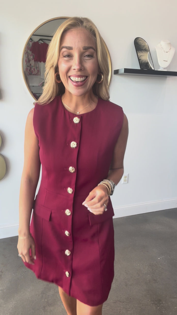 Button Down Dress - Burgundy