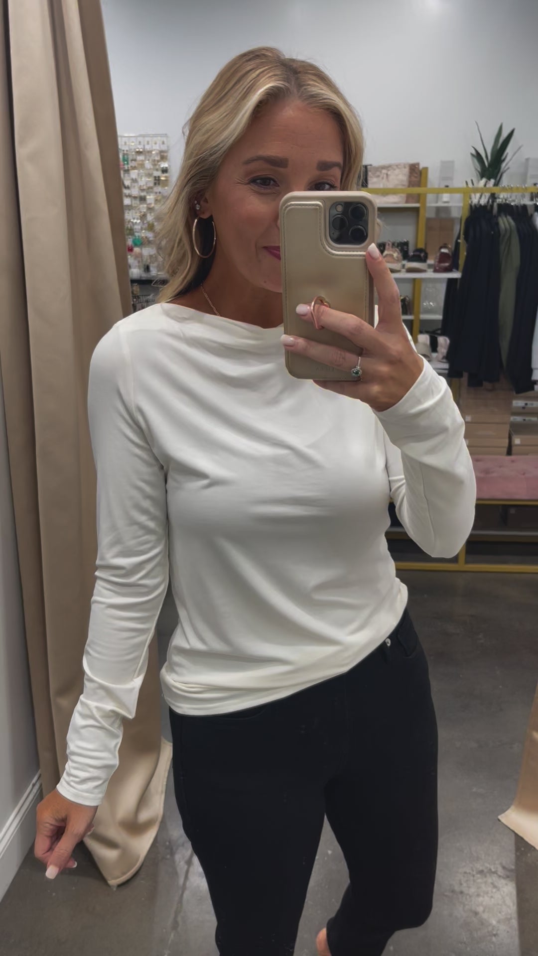 Boat Neck Long Sleeve Top - Off White