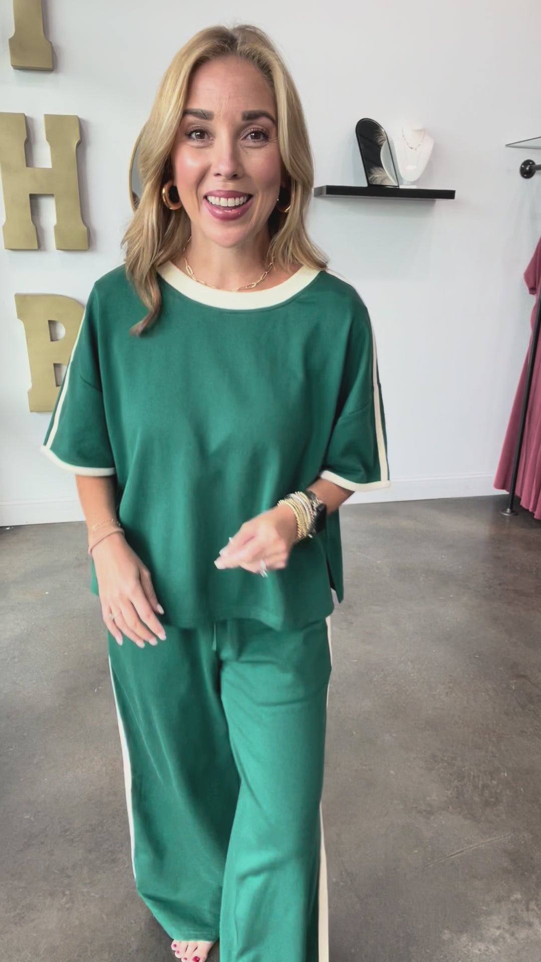 Contrast Trim Top - Green