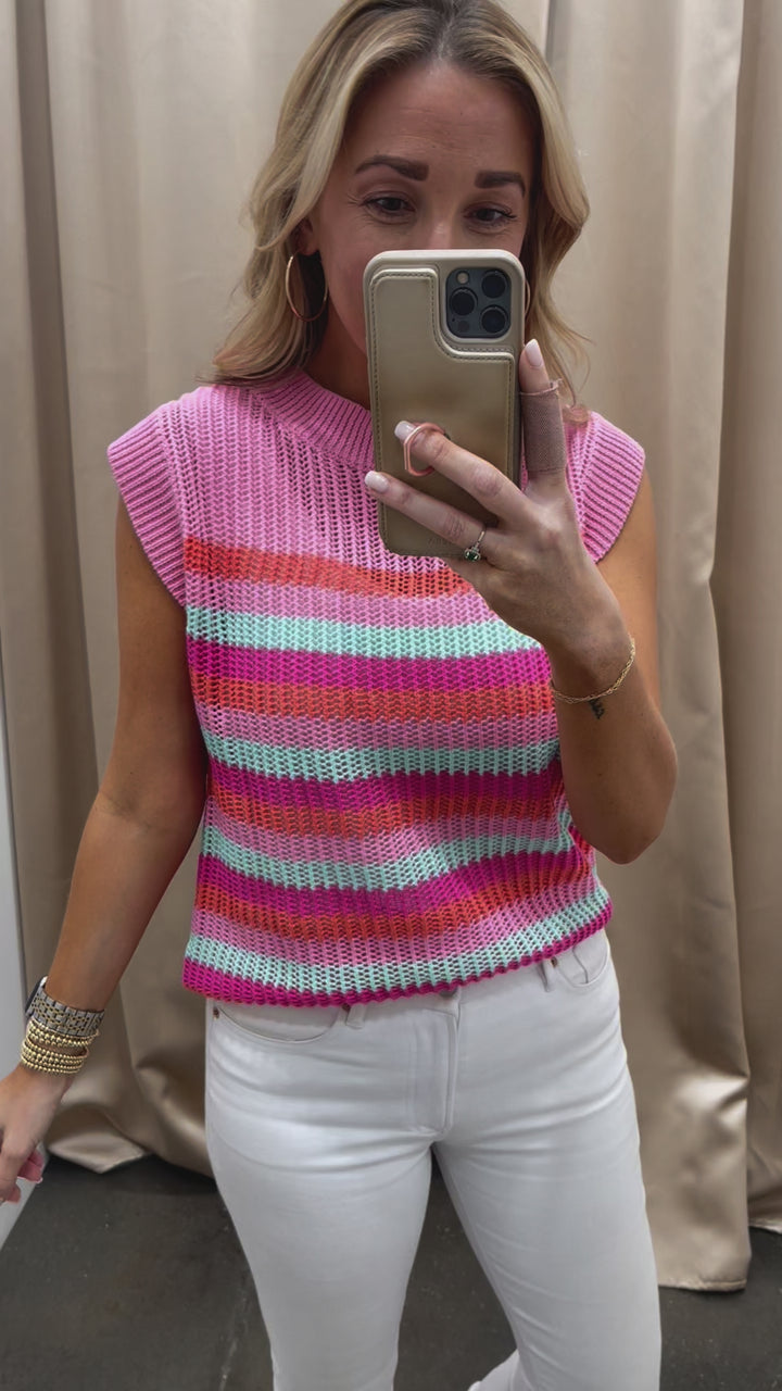 Striped Sweater Tank - Pink