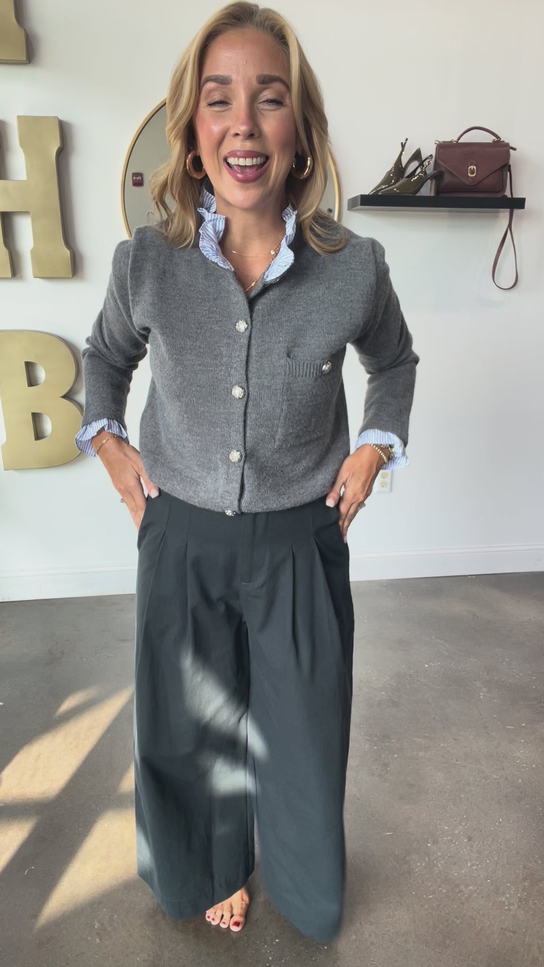 Wide Leg Trousers - Navy