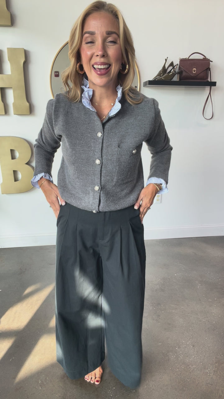 Wide Leg Trousers - Navy