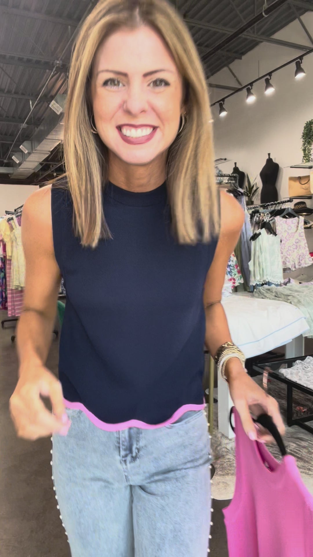 Color Trim Top - Pink