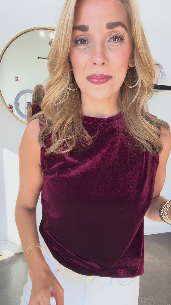 Asymmetrical Velvet Tank - Cherry