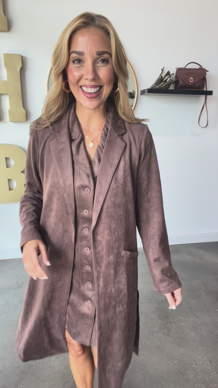 Faux Suede Duster - Brown