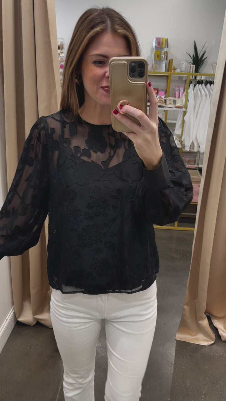 Button Back Lace Blouse - Black