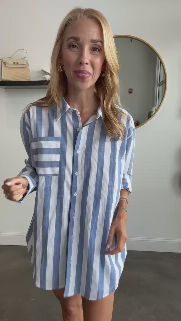 Striped Button Down Top - Blue