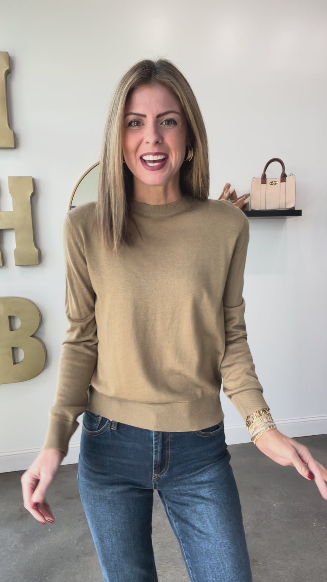 Long Sleeve Knit Sweater - Khaki