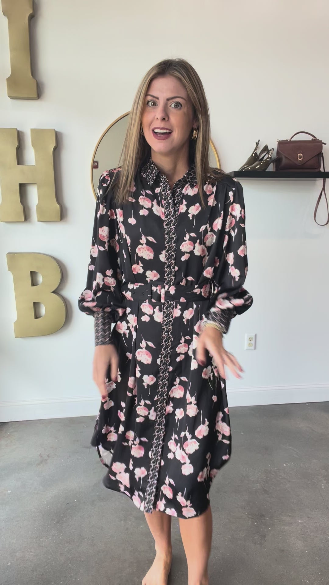 Mixed Print Button Down Dress