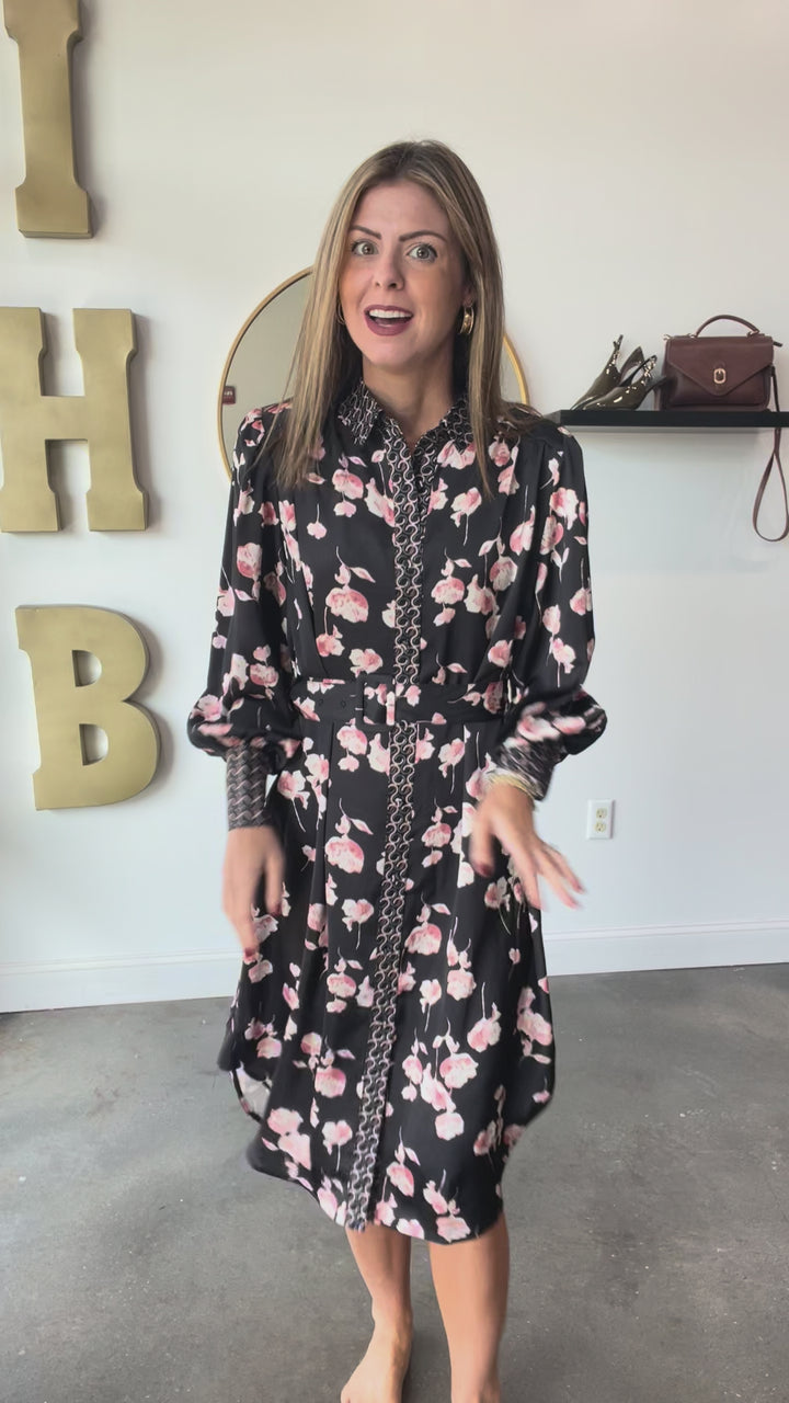 Mixed Print Button Down Dress