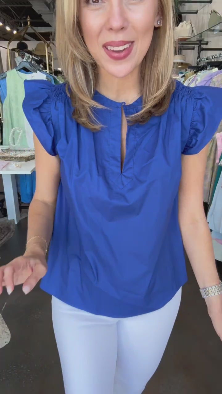 Smocked Shoulder Blouse - Blue