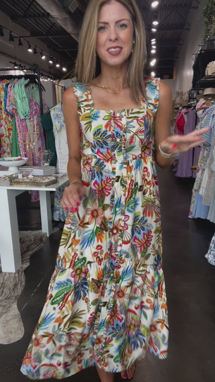 Pleated Trim Floral Dress