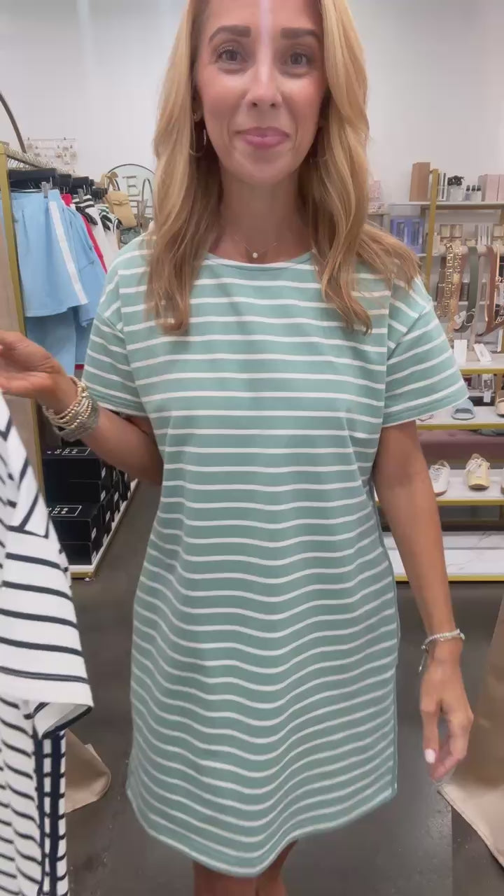 Striped Tee Dress - Sage