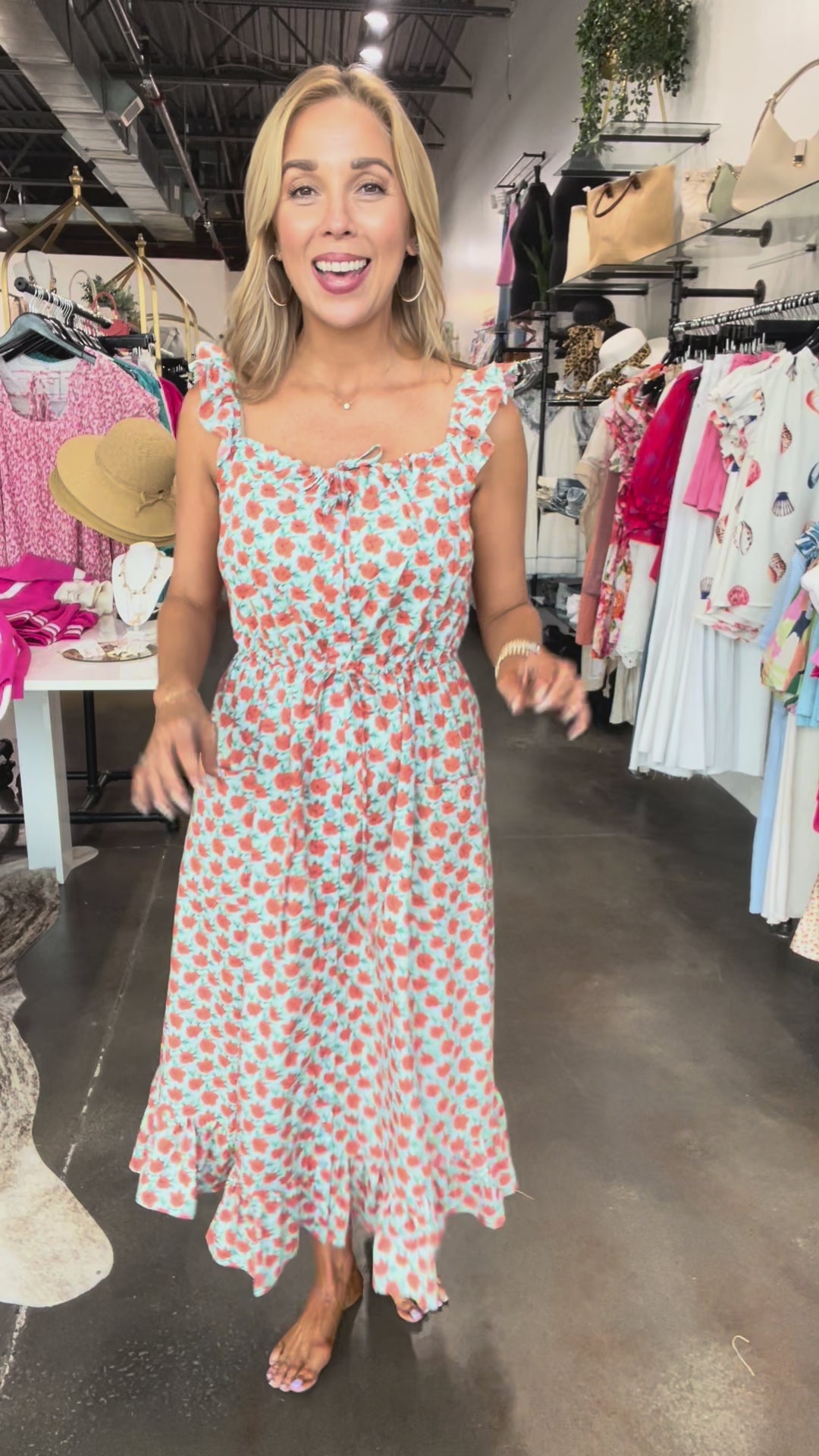 Floral Midi Dress - Sky/Orange