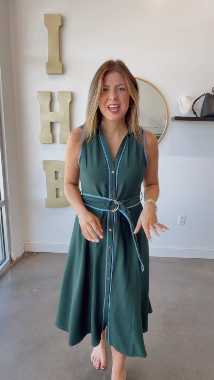 Belted Midi Dress - Dark Green