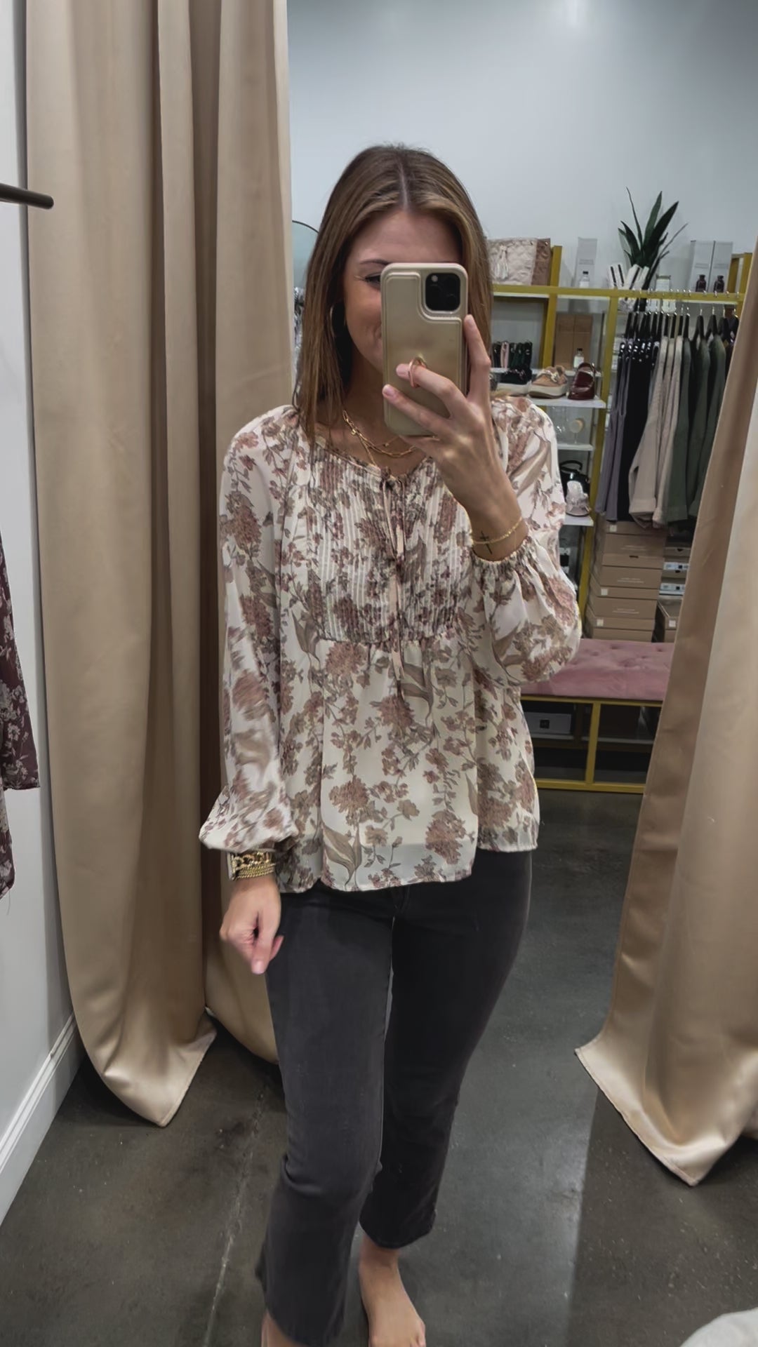 Tie Front Printed Top - Brown