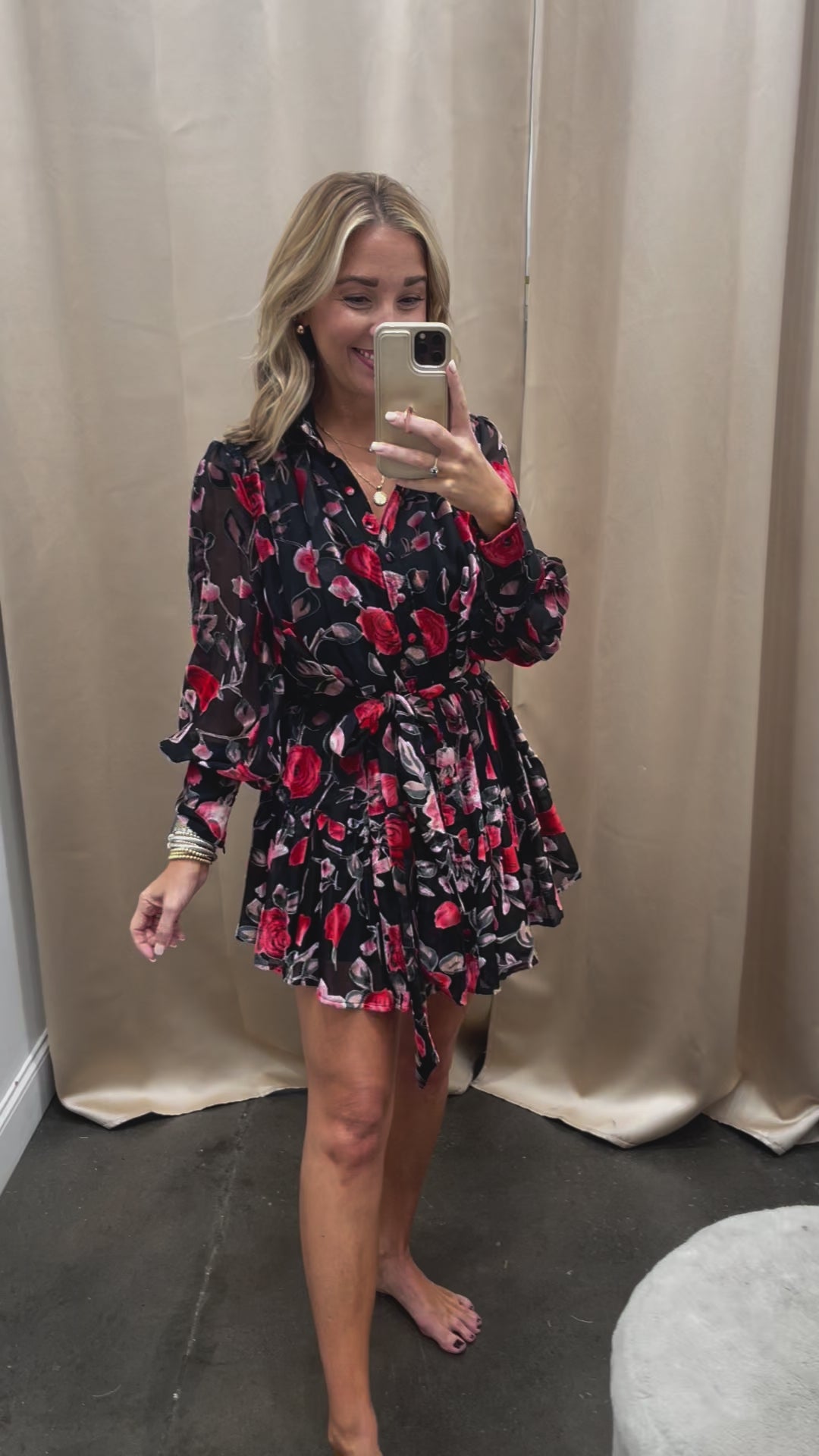 Floral Burnout Velvet Dress - Black/Red