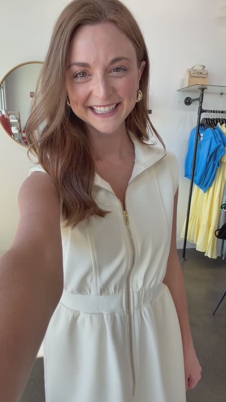 Scallop Trim Scuba Dress - Cream