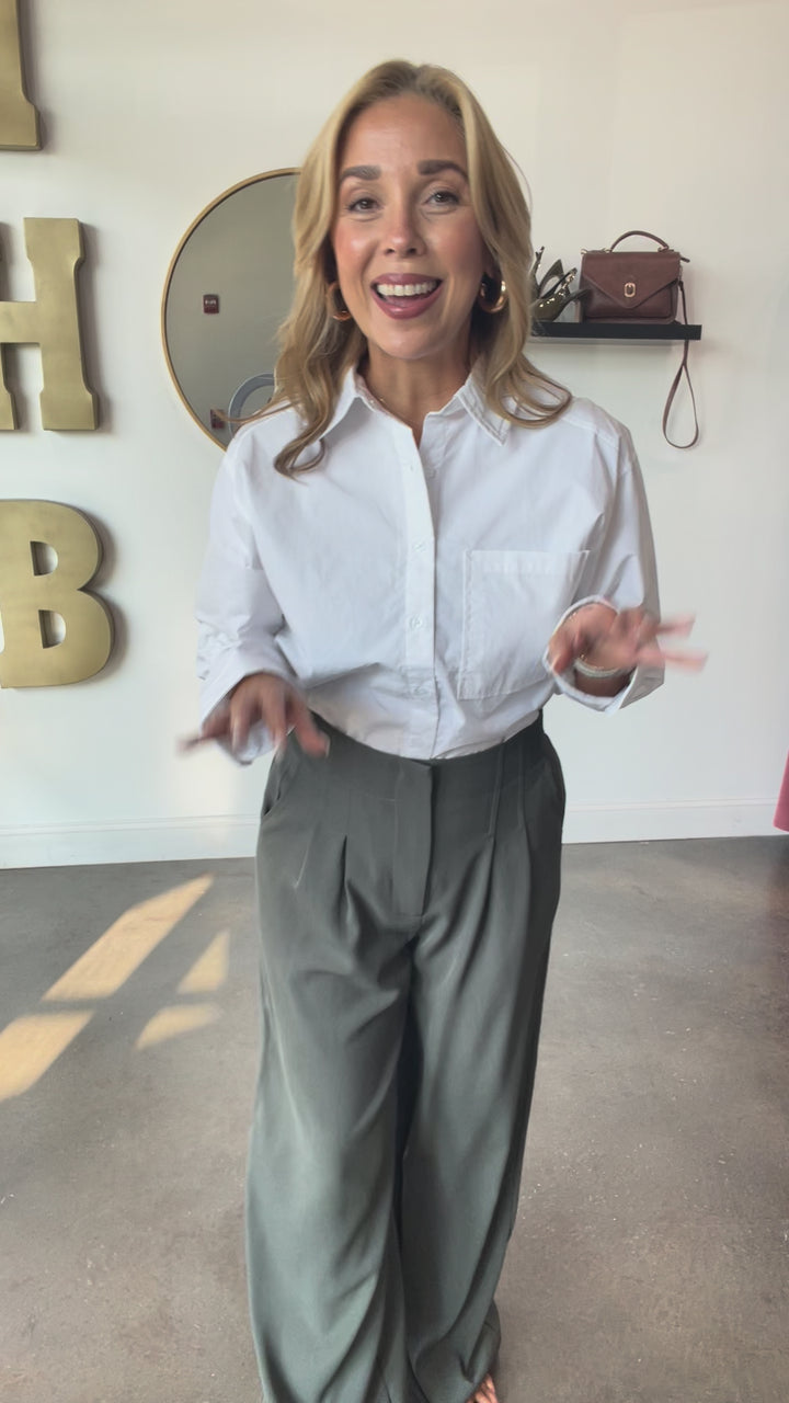 Elastic Sleeve Button Down - White