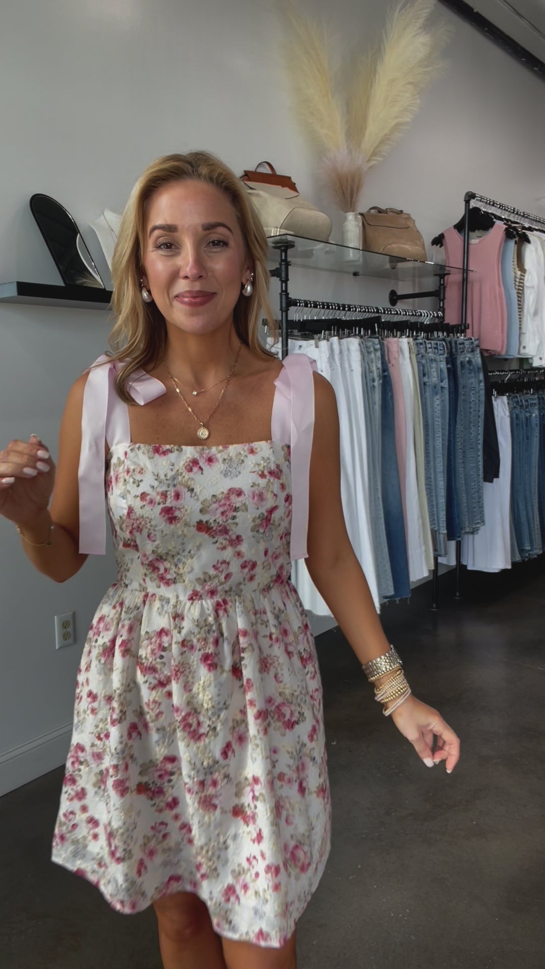 Bow Strap Eyelet Floral Dress