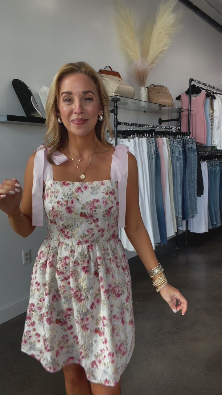 Bow Strap Eyelet Floral Dress