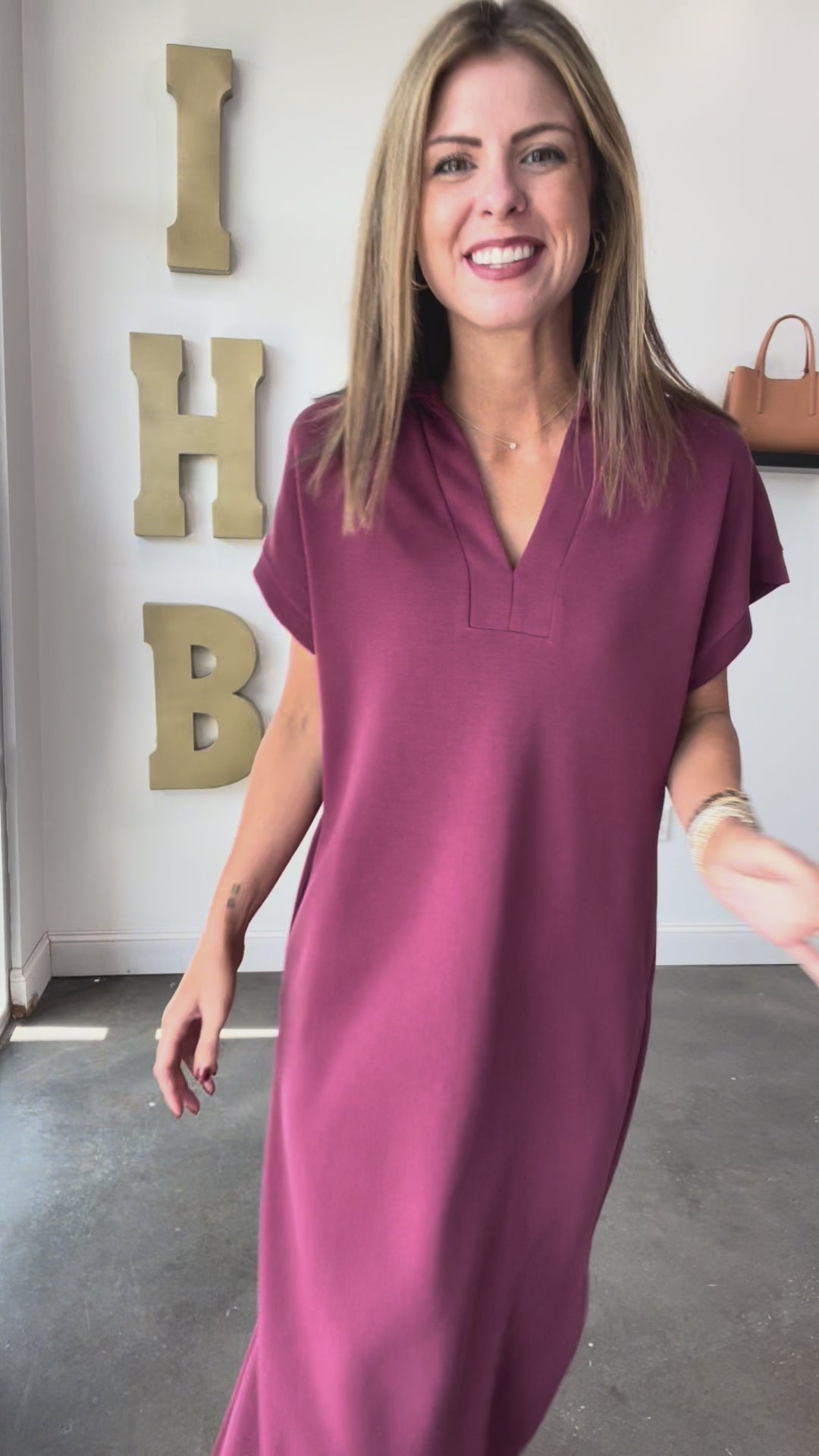 V Neck Maxi Dress - Burgundy