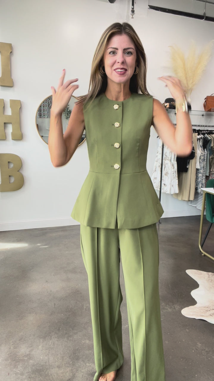Elastic Waist Dress Pants - Olive