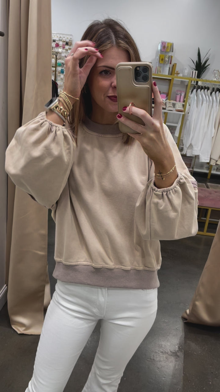 Contrast Pullover Sweatshirt - Taupe