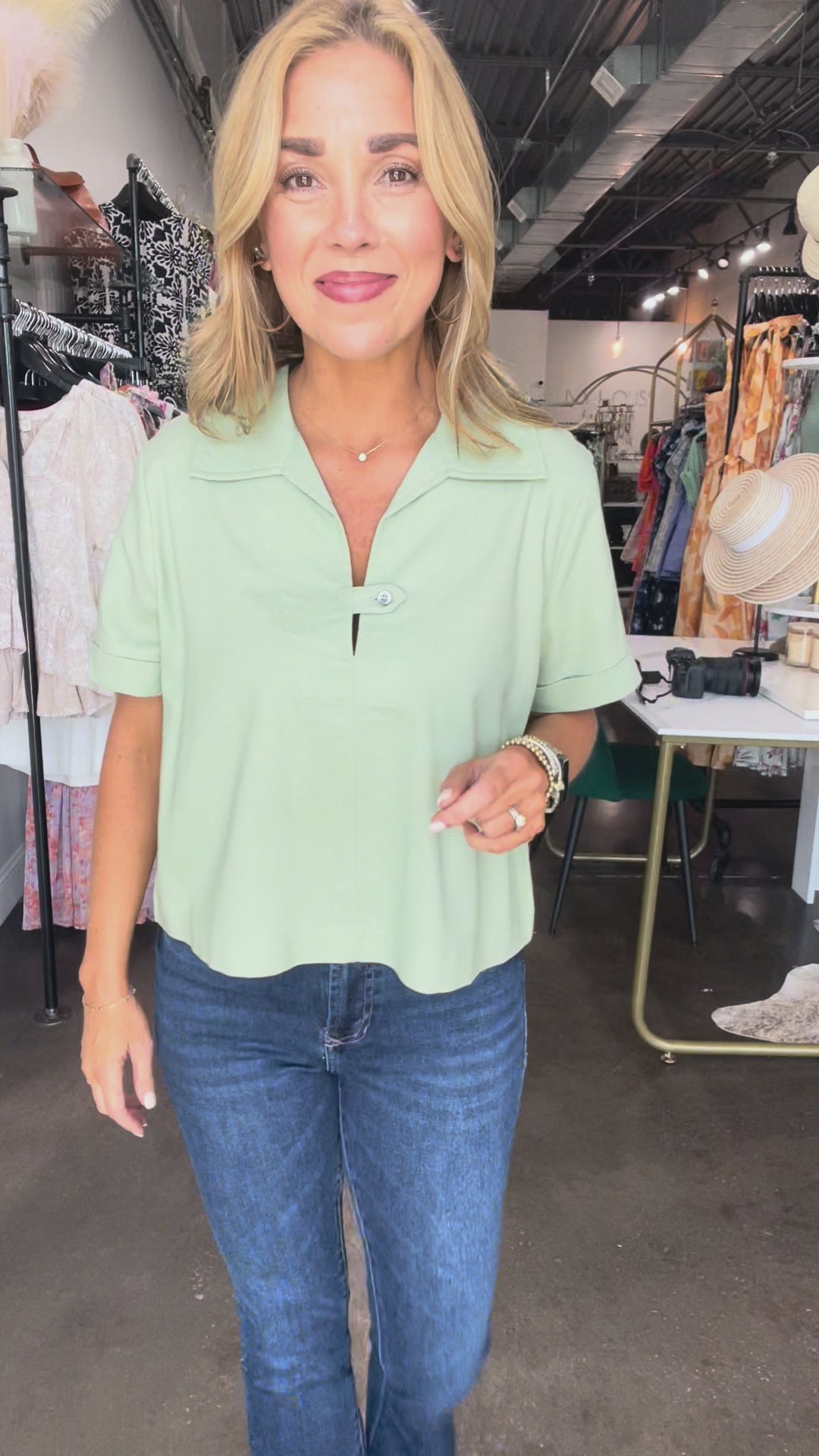 Linen Blend Collar Top