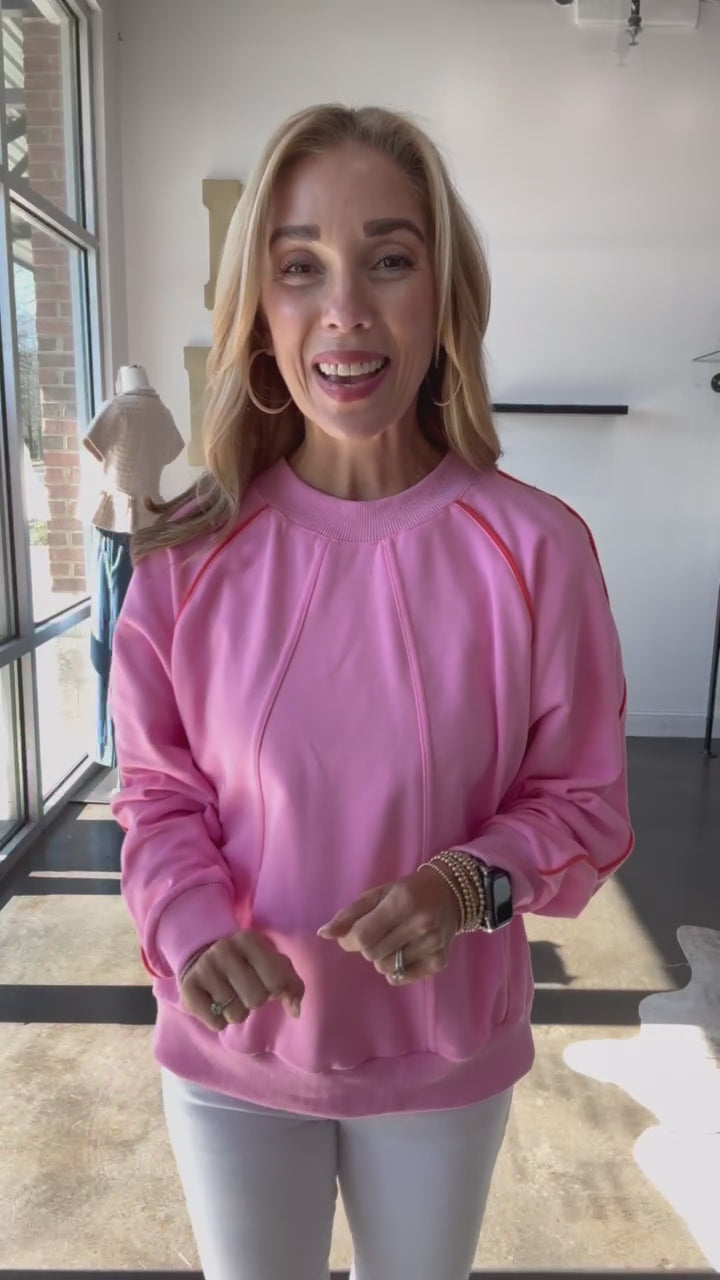 Piping Detail Sweatshirt - Pink
