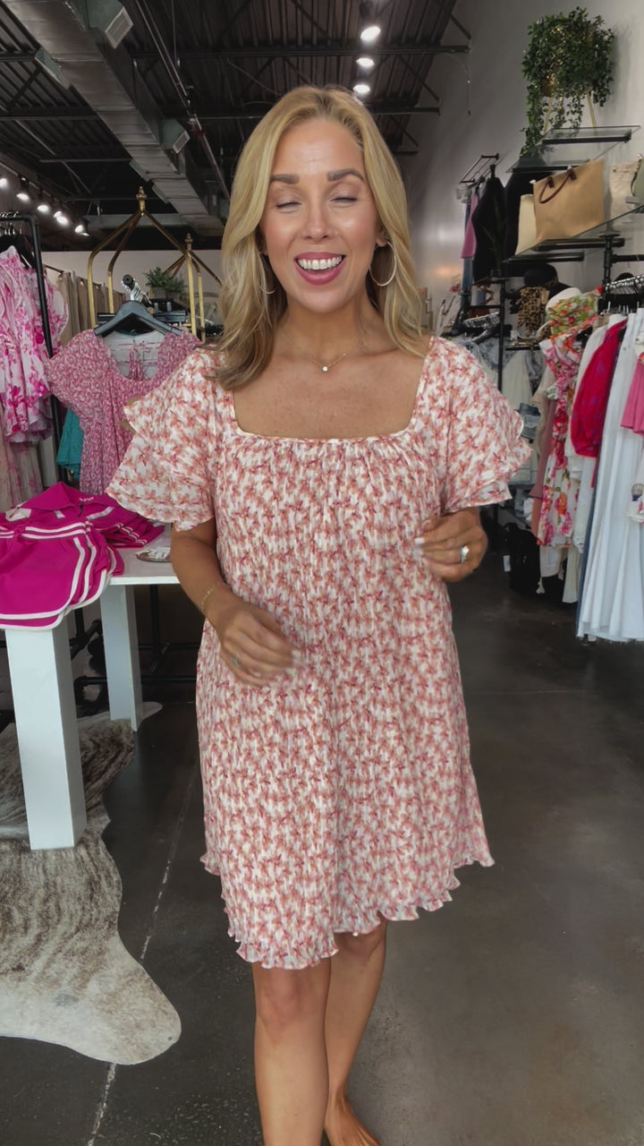 Floral Tie Back Mini Dress - Apricot