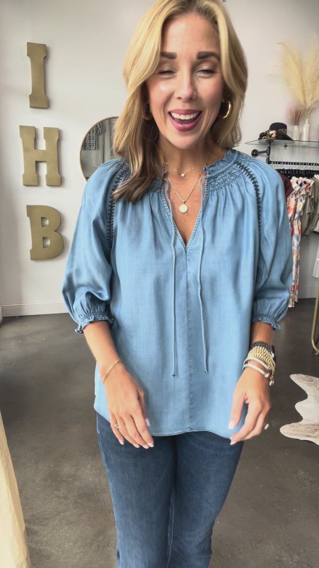 Stitch Detail Chambray Top