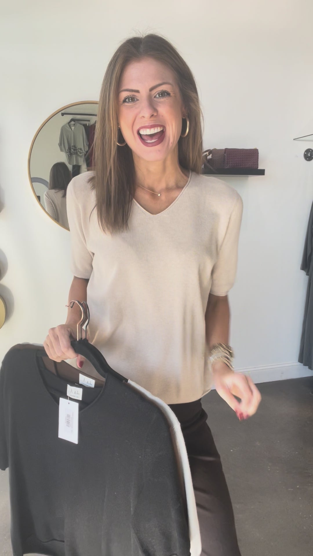 V Neck Short Sleeve Sweater - Heather Gray