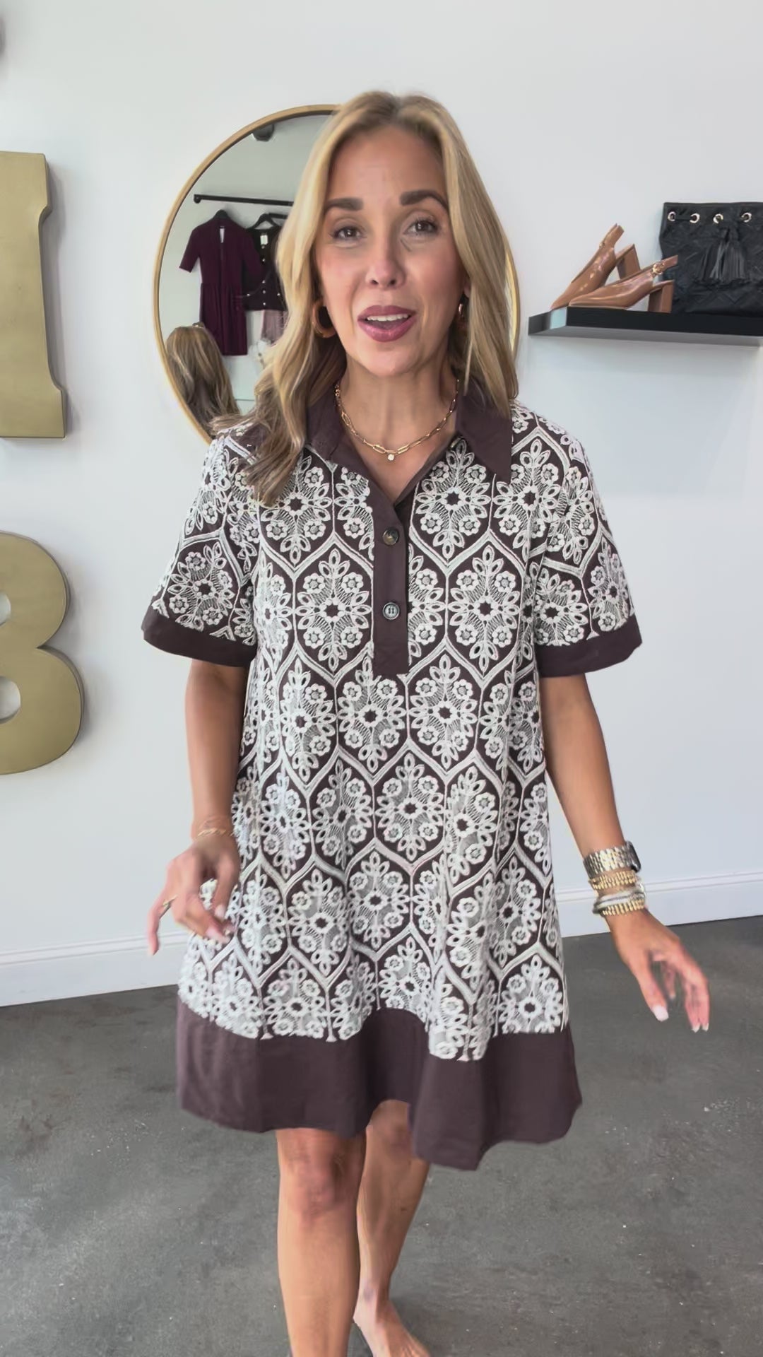 Embroidered Detail Dress - Brown